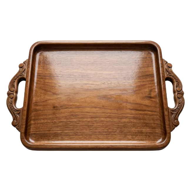 Wooden Serving Tray with Ornate Handles