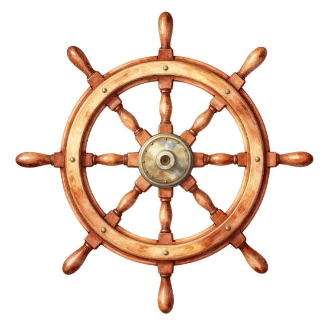 Wooden Ship Steering Wheel Illustration