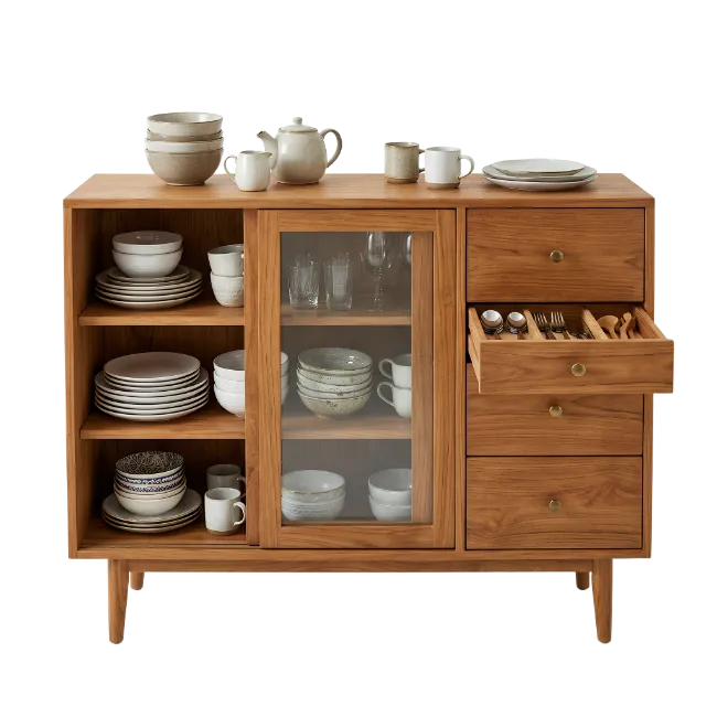 Wooden Sideboard Cabinet with Dinnerware