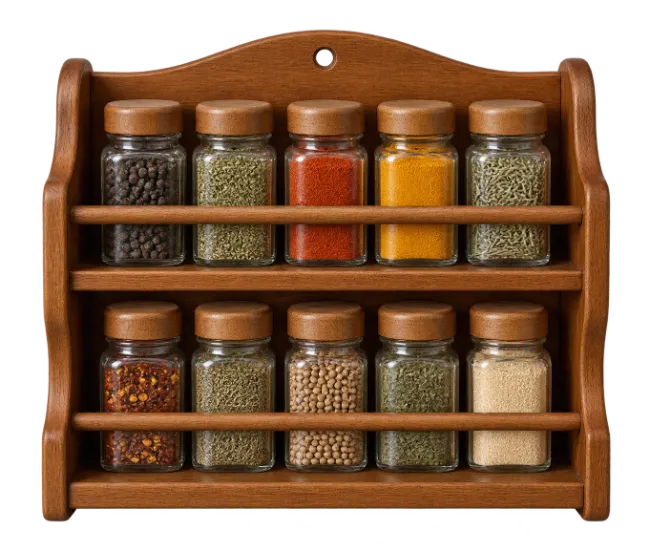 Wooden Spice Rack With Glass Jars