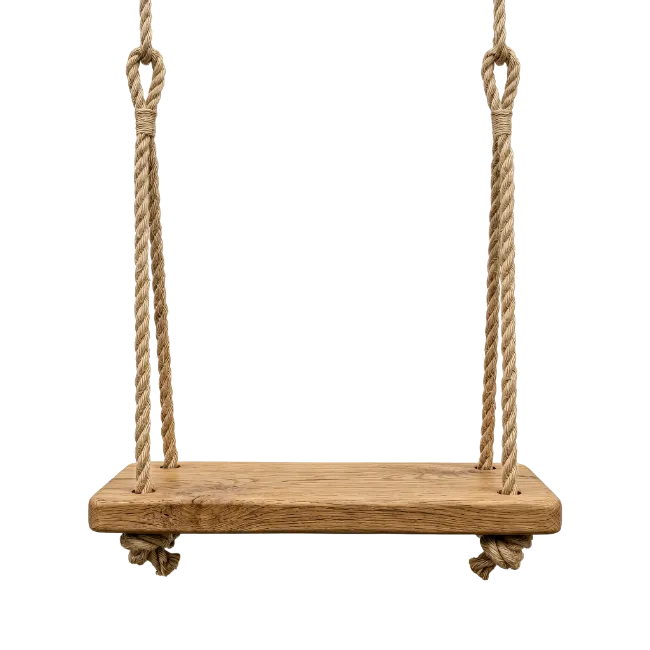 Wooden Swing Hanging on Thick Ropes