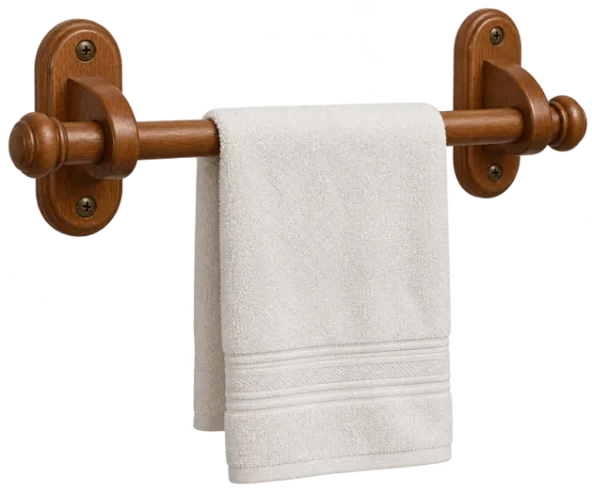 Wooden towel rack with white hand towel
