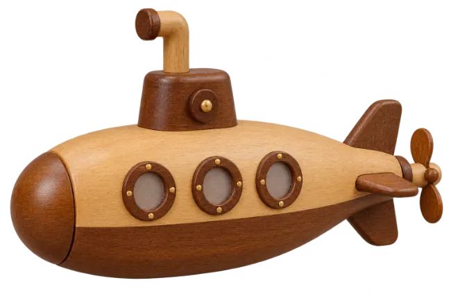 Wooden Toy Submarine with Portholes