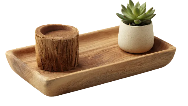 Wooden Tray with Candle Holder and Succulent