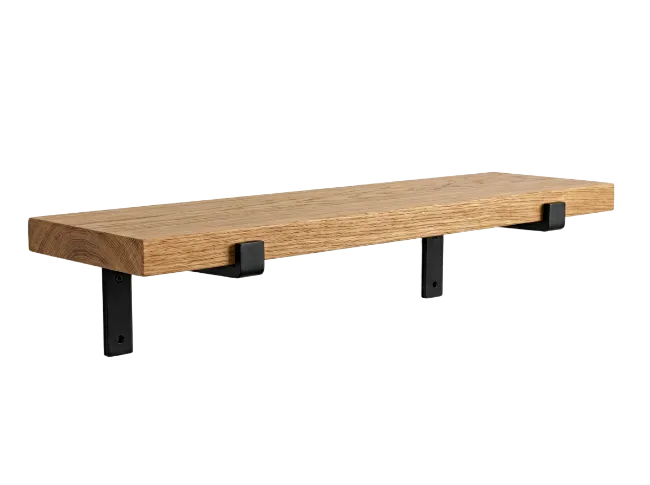 Wooden Wall Shelf with Black Metal Brackets