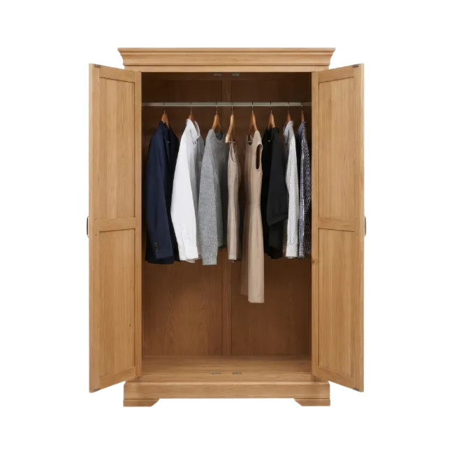 Wooden Wardrobe with Clothes