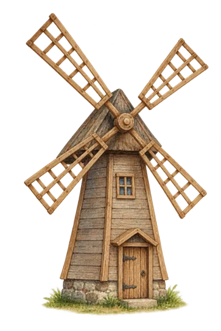 Wooden windmill illustration