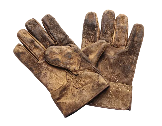 Worn Brown Leather Work Gloves