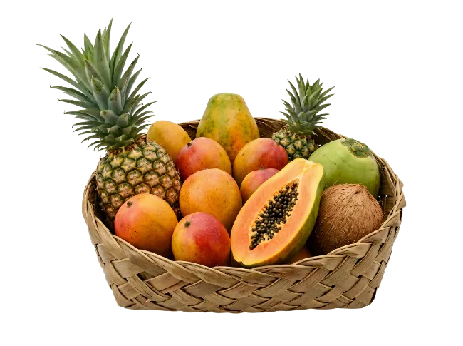 Woven Basket Filled With Fresh Tropical Fruits