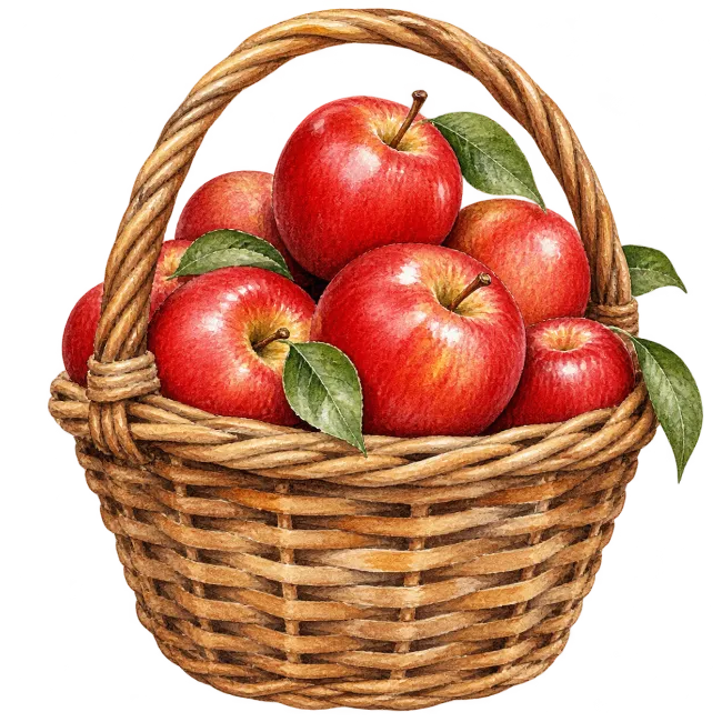 Woven Basket Full of Fresh Red Apples Illustration