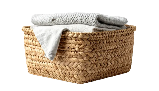 Woven Basket with Folded Linens