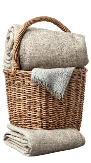 Woven Basket with Rolled Blankets