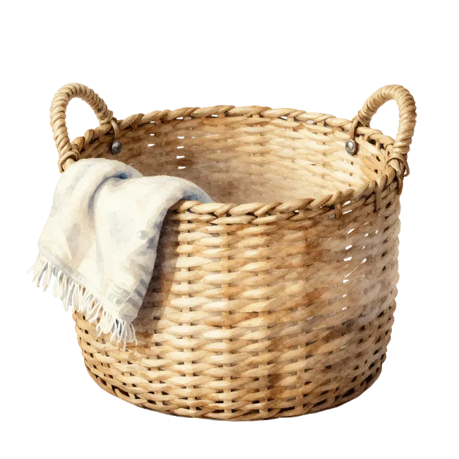 Woven laundry basket with a folded towel