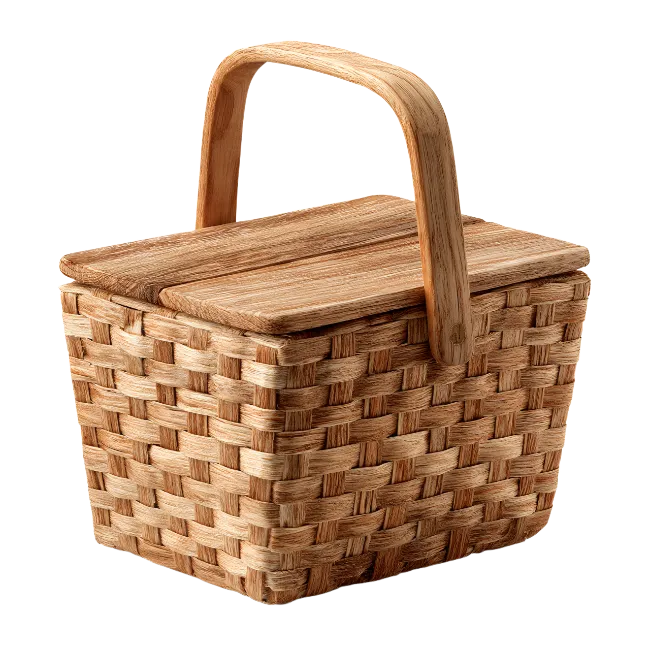 Woven Picnic Basket with Wooden Lid