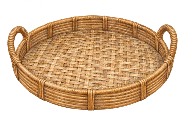 Woven Rattan Serving Tray Illustration