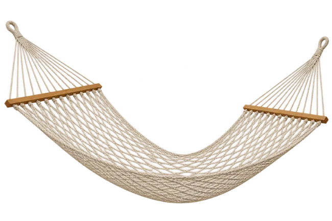 Woven Rope Hammock with Wooden Spreader Bars
