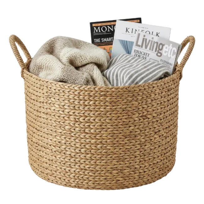 Woven Seagrass Storage Basket with Magazines and Blankets