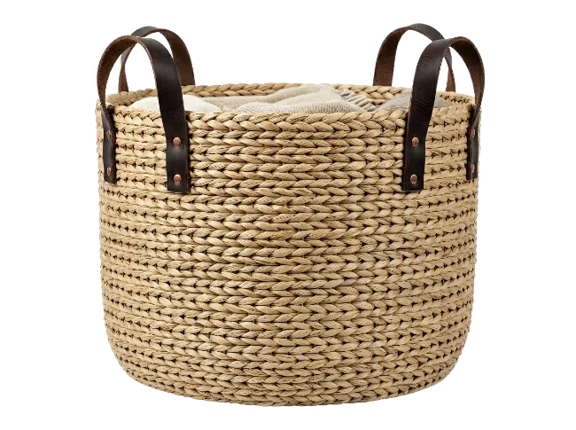 Woven Storage Basket with Leather Handles