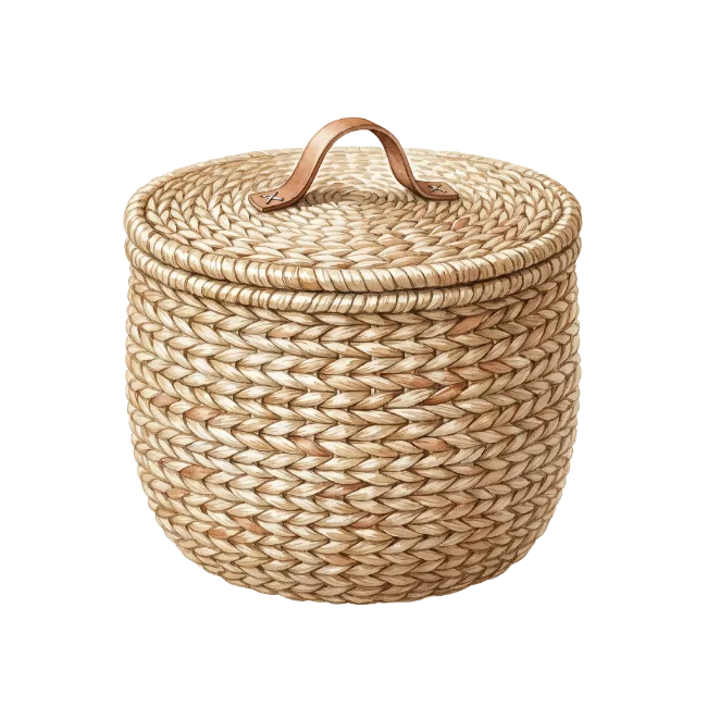 Woven storage basket with lid