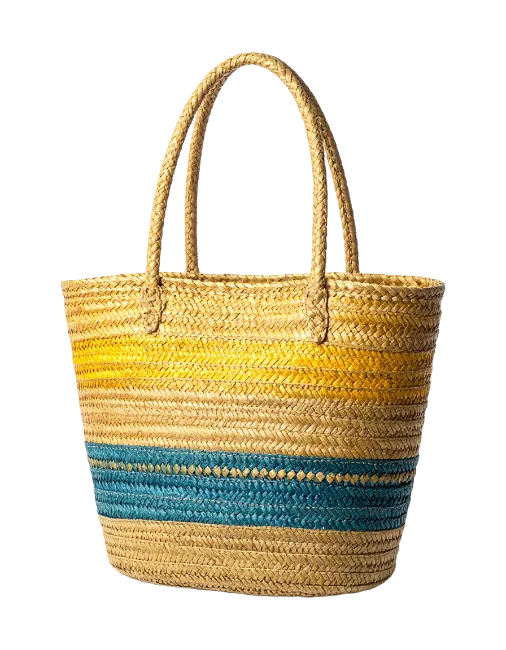 Woven Straw Beach Tote Bag with Colorful Stripes