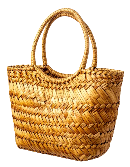 Woven Straw Handbag with Round Handles