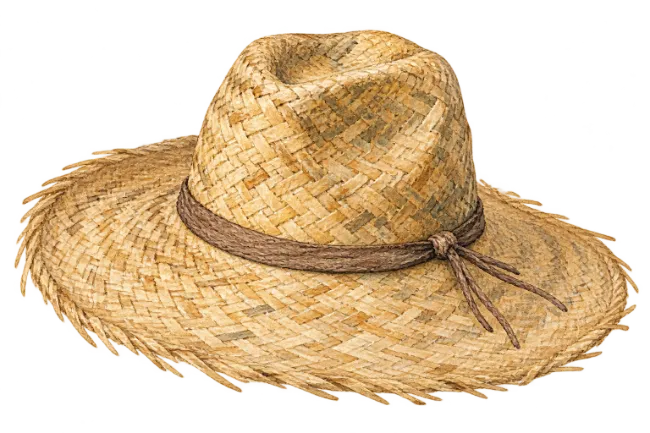 Woven straw hat with brown band