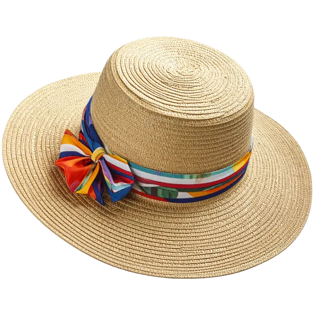 Woven Straw Hat with Colorful Ribbon