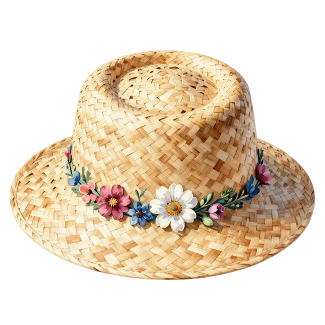 Woven Straw Hat with Floral Band