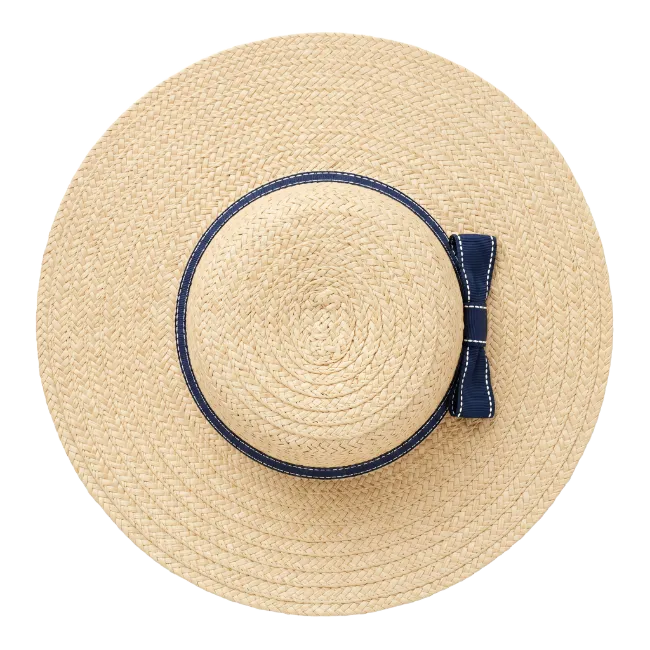 Woven Straw Sun Hat with Blue Ribbon
