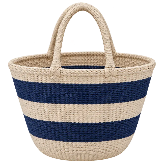 Woven Striped Straw Basket Bag