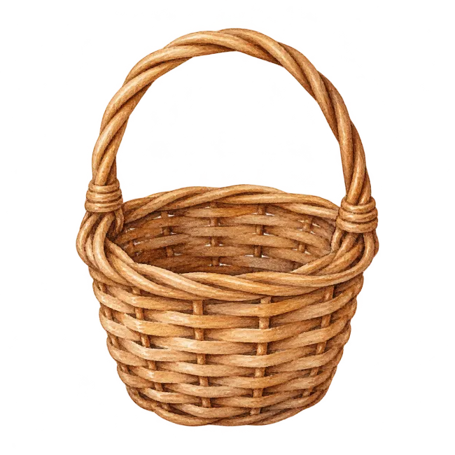 Woven wicker basket with arched handle
