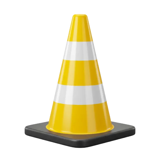 Yellow and white traffic cone