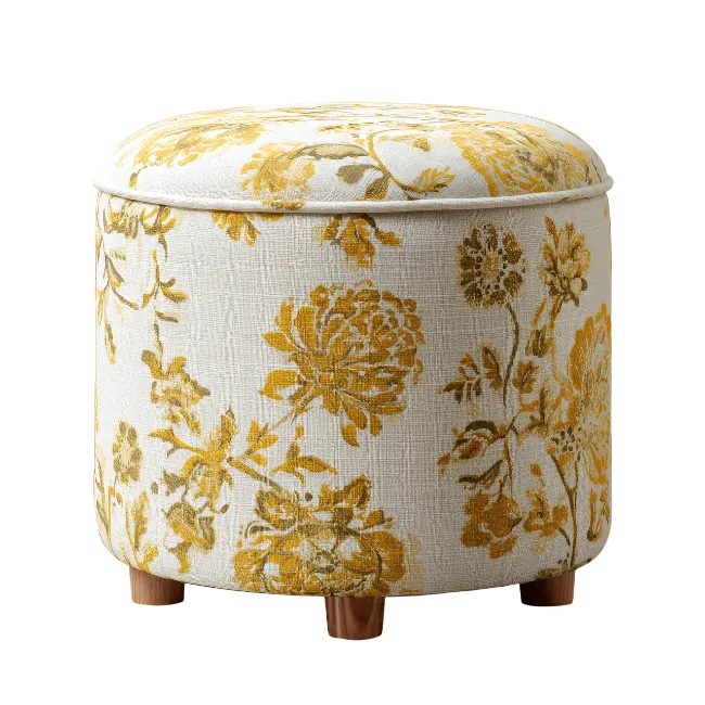 Yellow Floral Upholstered Storage Ottoman Stool
