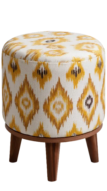 Yellow Patterned Ottoman Stool