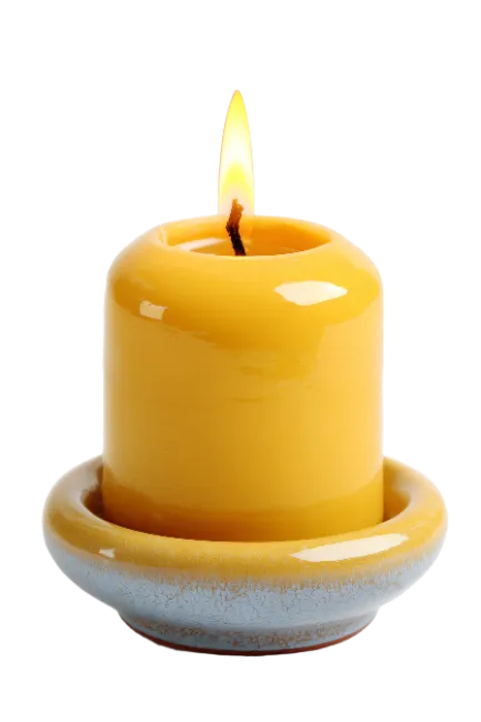 Yellow Pillar Candle with Burning Flame