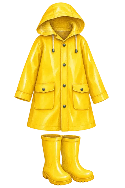 Yellow Raincoat Illustration with Boots