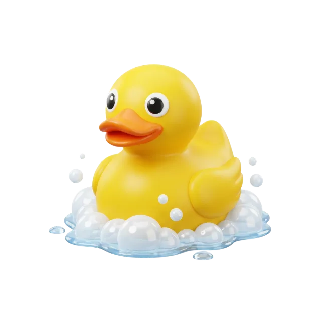 Yellow Rubber Duck in Bathtub Bubbles