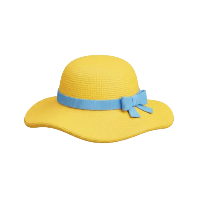 Yellow Straw Sun Hat with Blue Ribbon