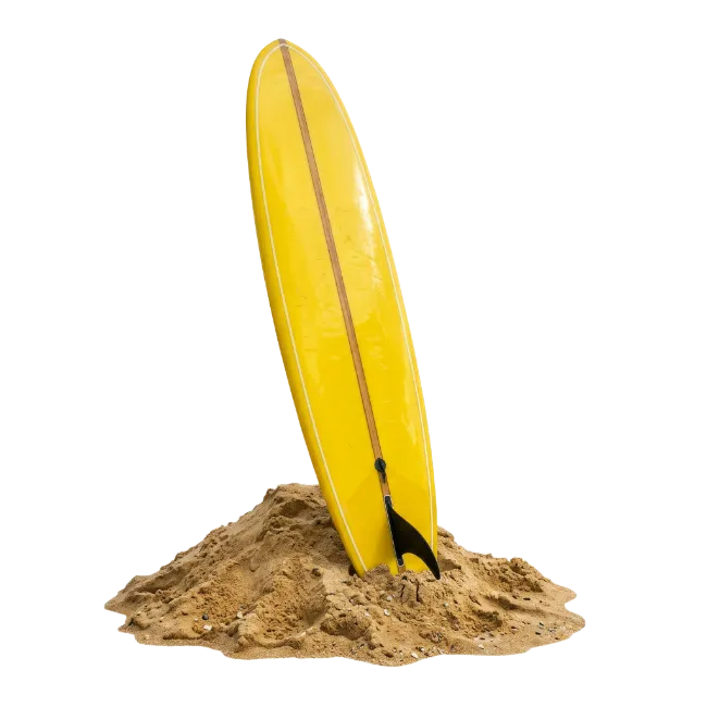 Yellow Surfboard Stuck in Sand