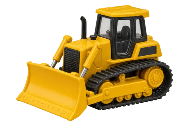 Yellow toy bulldozer on a transparent background