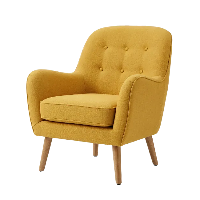 Yellow Upholstered Armchair with Wooden Legs