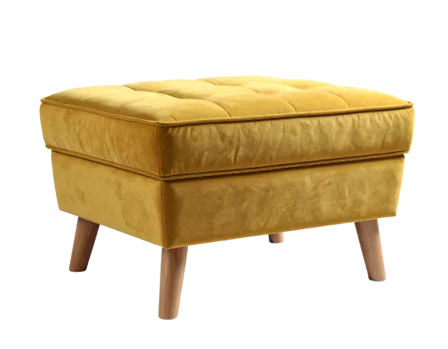 Yellow Velvet Tufted Footstool Ottoman